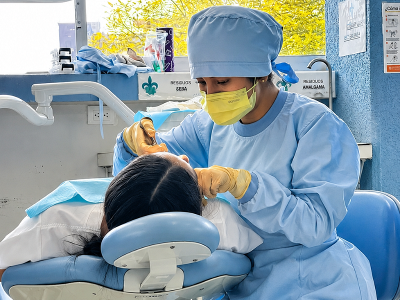 Child at dental clinic smiling